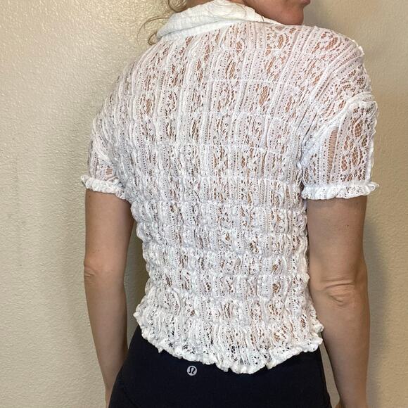 Vintage Y2K White Collared Lace Button Down Blouse Size L - Picture 4 of 4